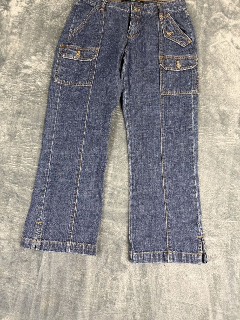 DKNY Jeans Womens Blue Denim Cargo Pants Size 4 Button Pockets